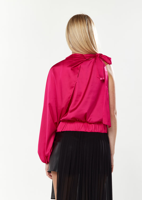 House Of Holland House Of Holland Asymmetric Voluminous Sleeve Top In Pink