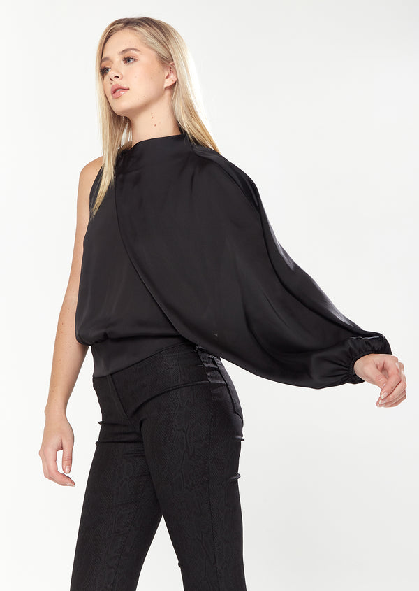 House Of Holland House Of Holland Asymmetric Voluminous Sleeve Top In Black