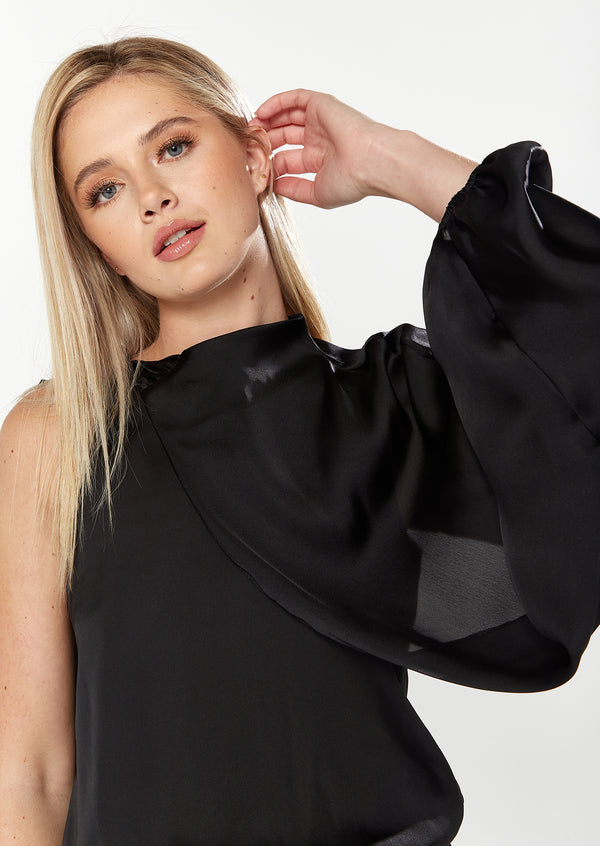 House Of Holland House Of Holland Asymmetric Voluminous Sleeve Top In Black