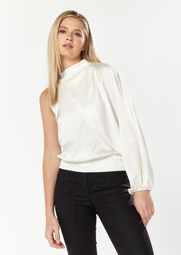 house of holland House Of Holland Asymmetric Voluminous Sleeve Top in White