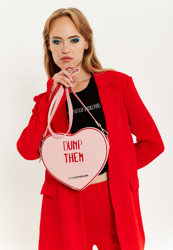 house of holland House of Holland Bitter Sweet Heart Handbag With ''Dump Them'' Message