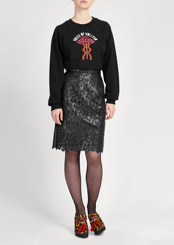 House Of Holland House Of Holland Black Lace Pencil Skirt