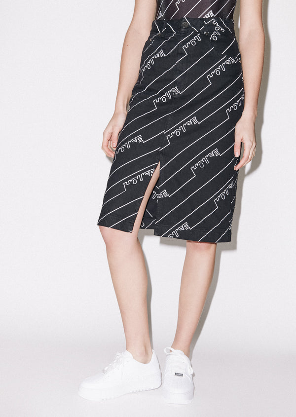 House Of Holland House Of Holland Black Monogram Denim Skirt