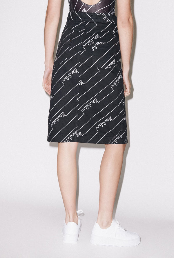 House Of Holland House Of Holland Black Monogram Denim Skirt