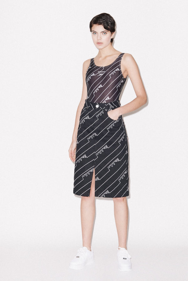 house of holland House of Holland Black Monogram Denim Skirt