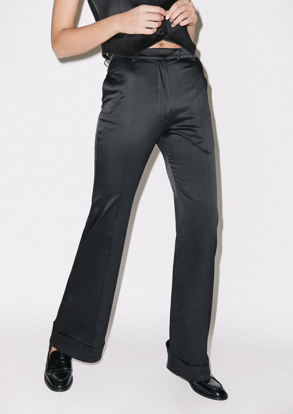 House Of Holland House Of Holland Black Satin Tailored Flared Trouser