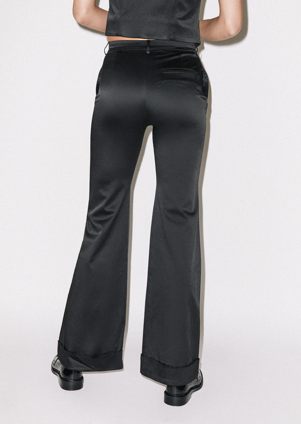 House Of Holland House Of Holland Black Satin Tailored Flared Trouser
