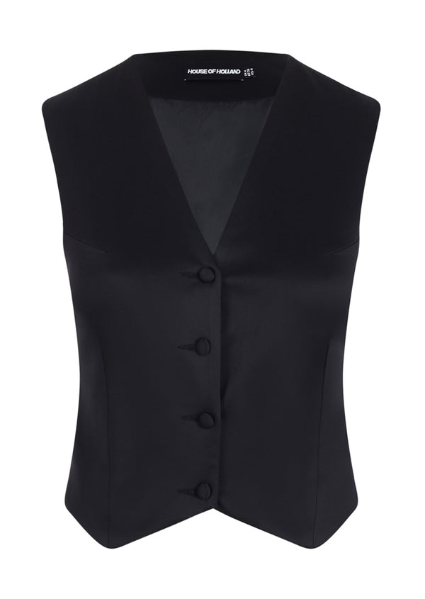 House Of Holland House Of Holland Black Satin Tailored Waistcoat
