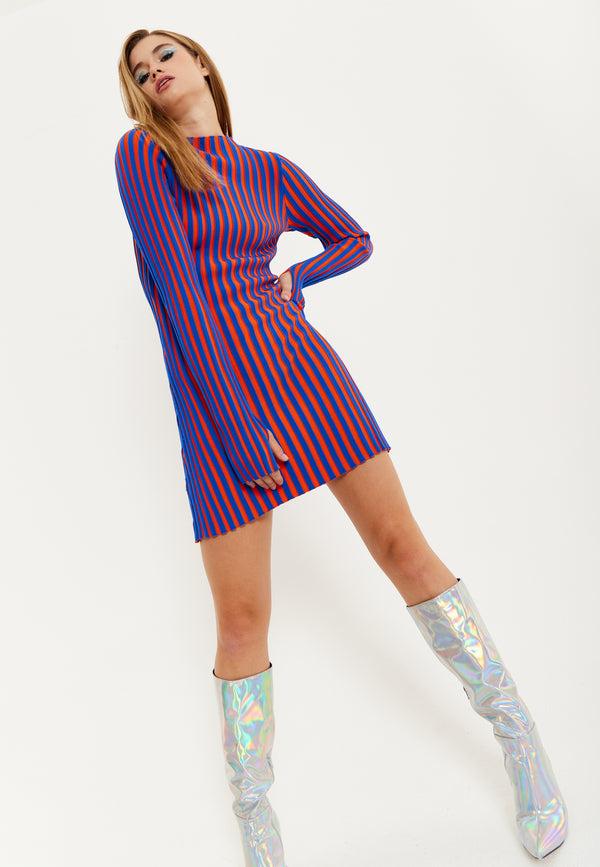 House Of Holland House Of Holland Blue And Orange Rib Knitted Mini Dress