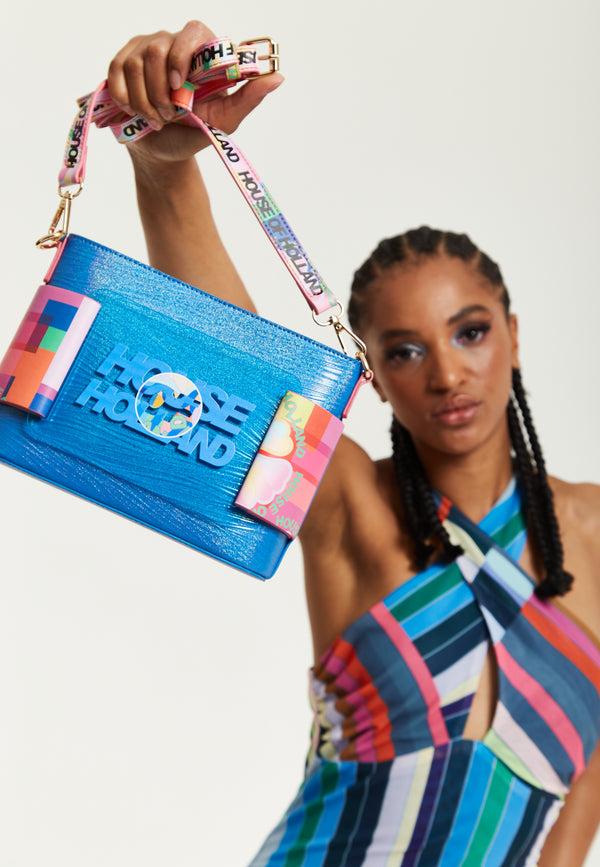 House Of Holland House Of Holland Blue Crossbody Bag With Logo Printed Acrylic Front