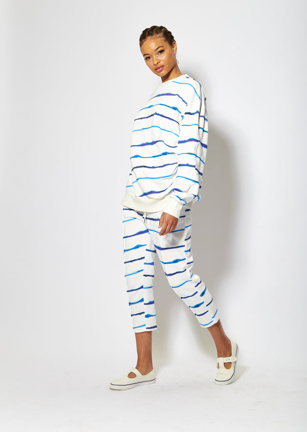 house of holland House of Holland Blue Ink Stripe Capri Style Joggers