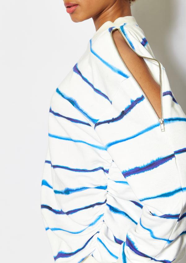 House Of Holland House Of Holland Blue Ink Stripe Sweatshirt With Zip Detail