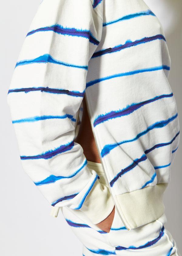 House Of Holland House Of Holland Blue Ink Stripe Sweatshirt With Zip Detail