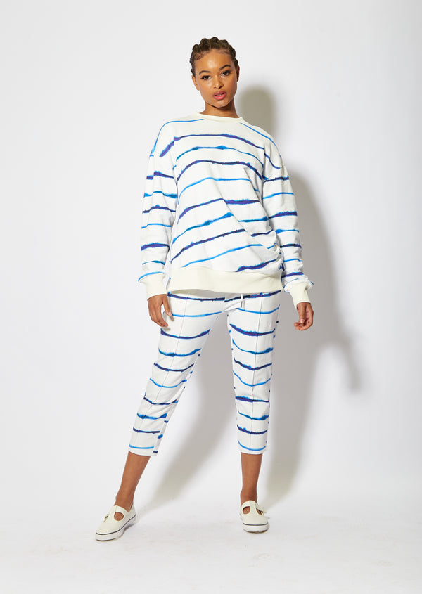 House Of Holland House Of Holland Blue Ink Stripe Sweatshirt With Zip Detail