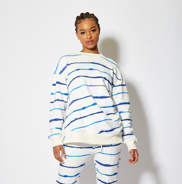 house of holland House of Holland Blue Ink Stripe Sweatshirt With Zip Detail house of holland House of Holland Blue Ink Stripe Sweatshirt With Zip Detail