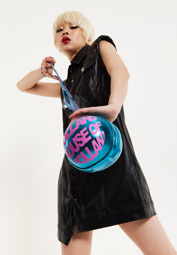 house of holland House of Holland Blue Metallic Sphere Crossbody Bag