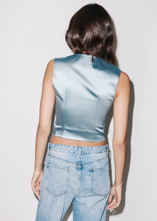 House Of Holland House Of Holland Blue Satin Tailored Waistcoat