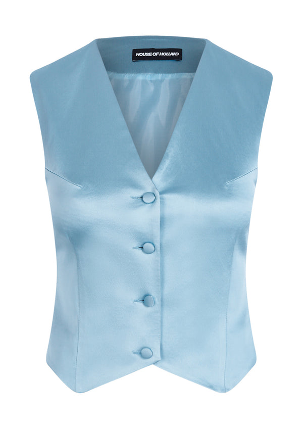 House Of Holland House Of Holland Blue Satin Tailored Waistcoat