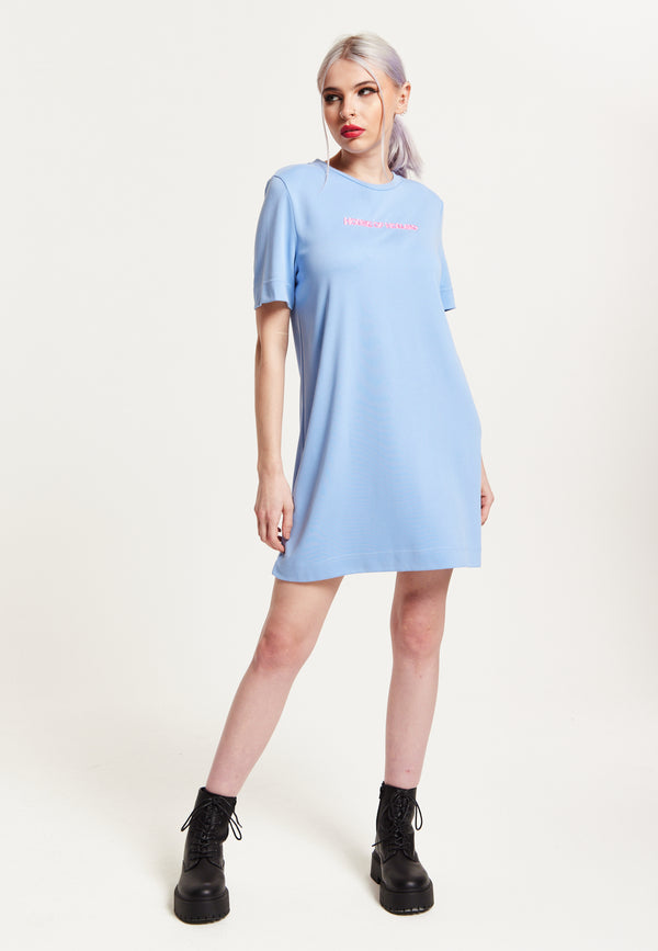 House Of Holland House Of Holland Blue Tencel T-Shirt Dress With Logo Embroidery