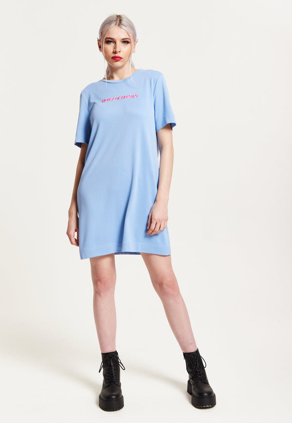 house of holland House of Holland Blue Tencel T-Shirt Dress With Logo Embroidery