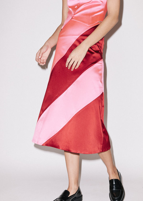 House Of Holland House Of Holland Bright Panelled Satin Midi Skirt