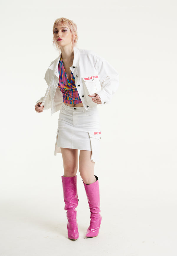 House Of Holland House Of Holland Bulldog Embroidered White Denim Jacket