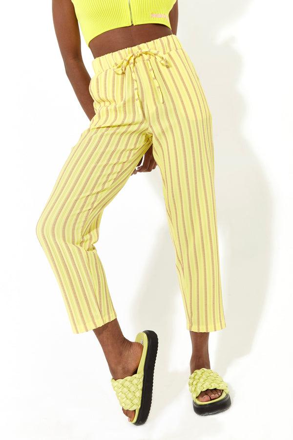 House Of Holland House Of Holland Casual Stripe Cropped Trousers In Yellow