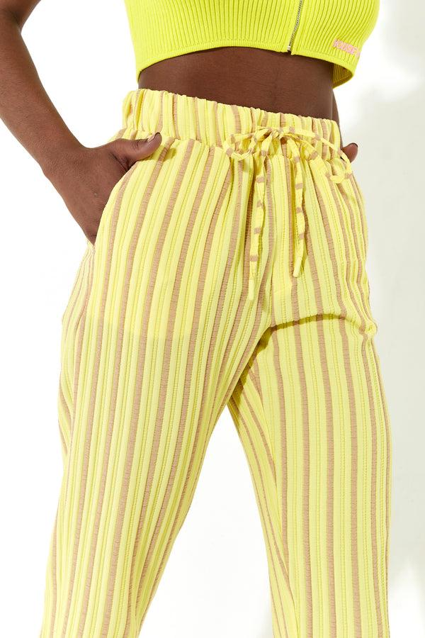 House Of Holland House Of Holland Casual Stripe Cropped Trousers In Yellow