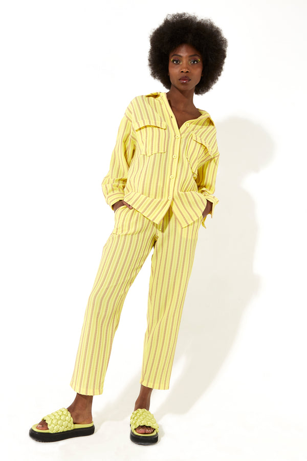House Of Holland House Of Holland Casual Stripe Suit Oversized Shirt In Yellow