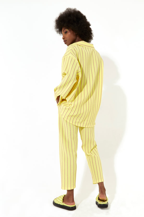 House Of Holland House Of Holland Casual Stripe Suit Oversized Shirt In Yellow