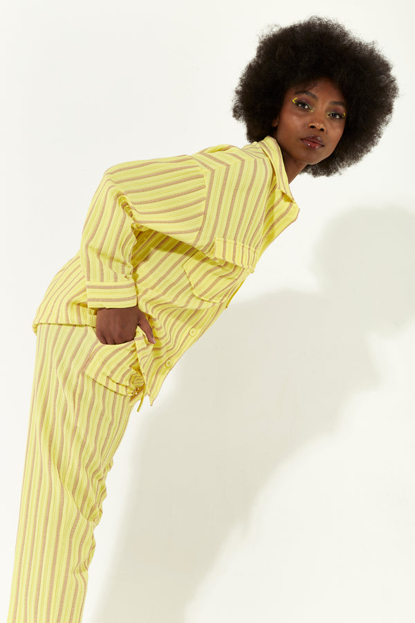 House Of Holland House Of Holland Casual Stripe Suit Oversized Shirt In Yellow