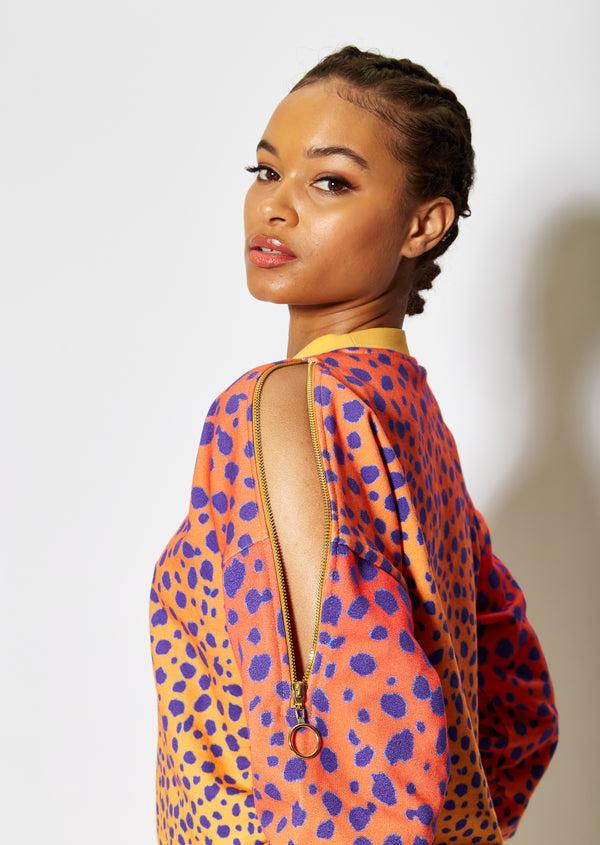 house of holland House of Holland Cheetah Print Zip Arm Sweatshirt house of holland House of Holland Cheetah Print Zip Arm Sweatshirt