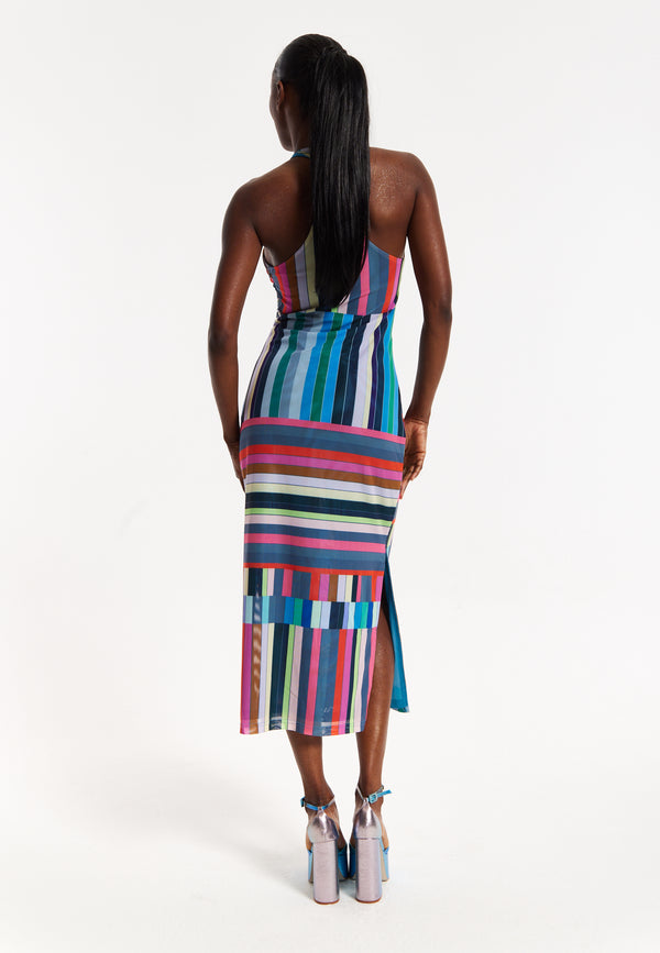 House Of Holland House Of Holland Colour Bar Halter Neck Midi Dress