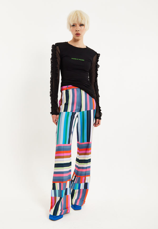 House Of Holland House Of Holland Colour Bar Print Wide Leg Trousers