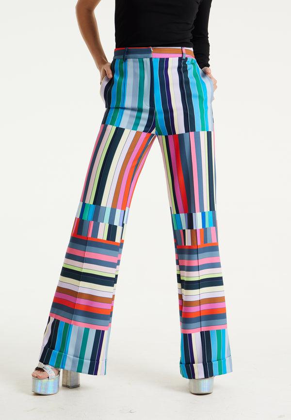 house of holland House of Holland Colour Bar Print Wide Leg Trousers house of holland House of Holland Colour Bar Print Wide Leg Trousers