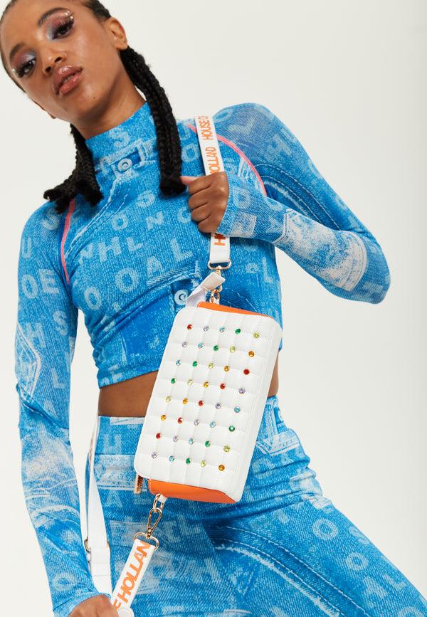 house of holland House Of Holland Colourful Stud Detail Crossbody Bag In White