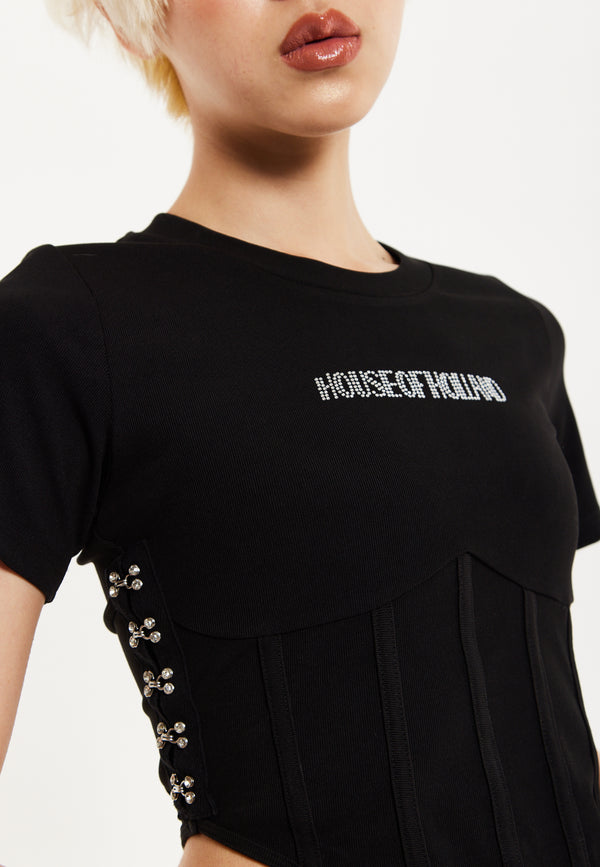 House Of Holland House Of Holland Corset Crop Top In Black