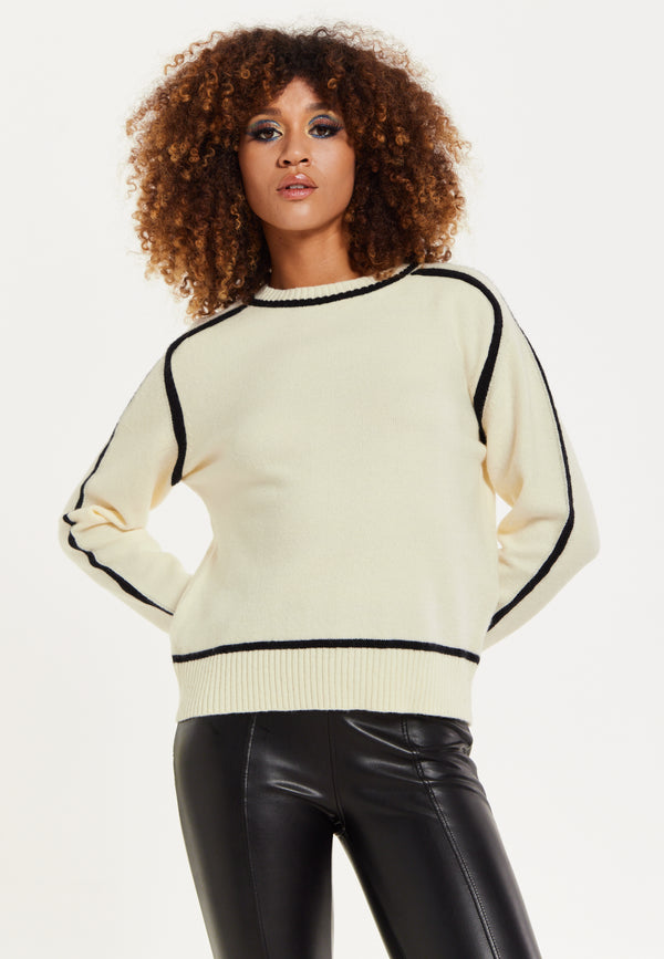 House Of Holland House Of Holland Cream Jumper With Black Contrast Detail