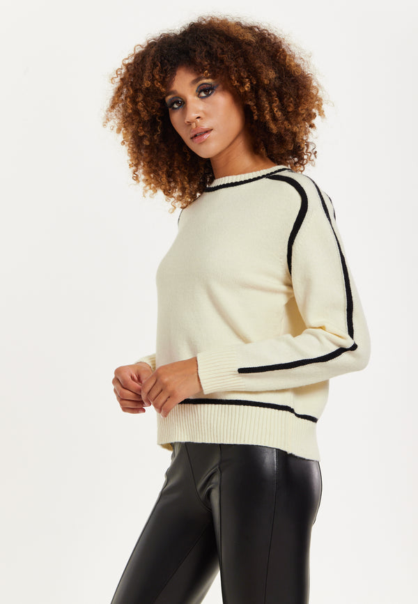 House Of Holland House Of Holland Cream Jumper With Black Contrast Detail