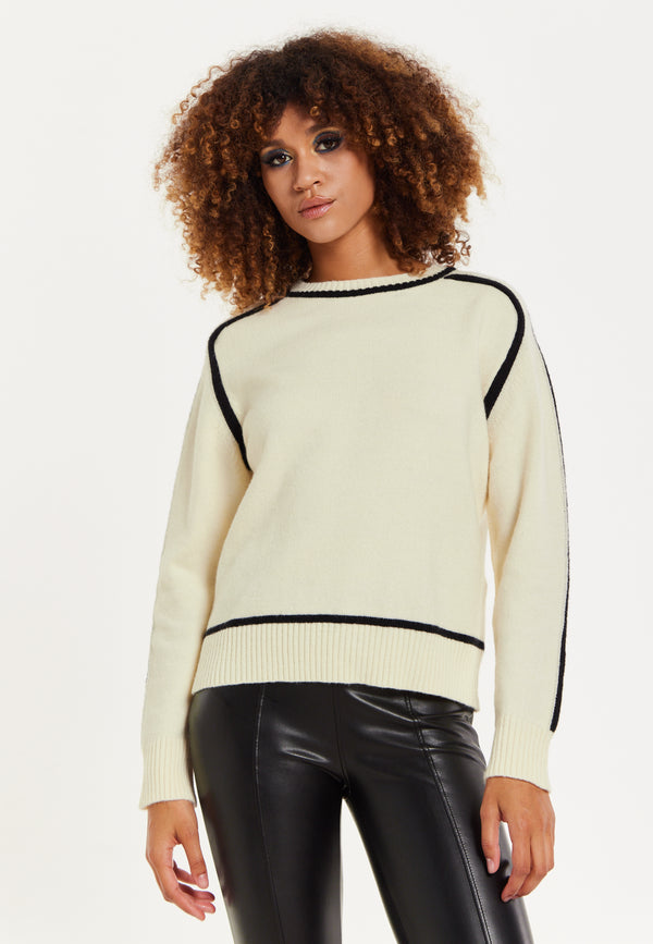 house of holland House of Holland Cream Jumper with Black Contrast Detail house of holland House of Holland Cream Jumper with Black Contrast Detail