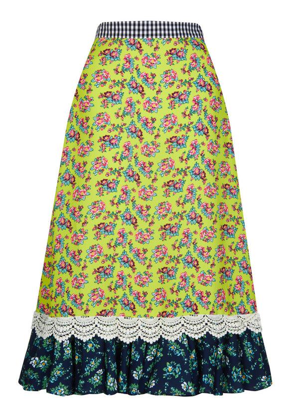 House Of Holland House Of Holland Crepe Ditsy Frill Hem Midi Skirt