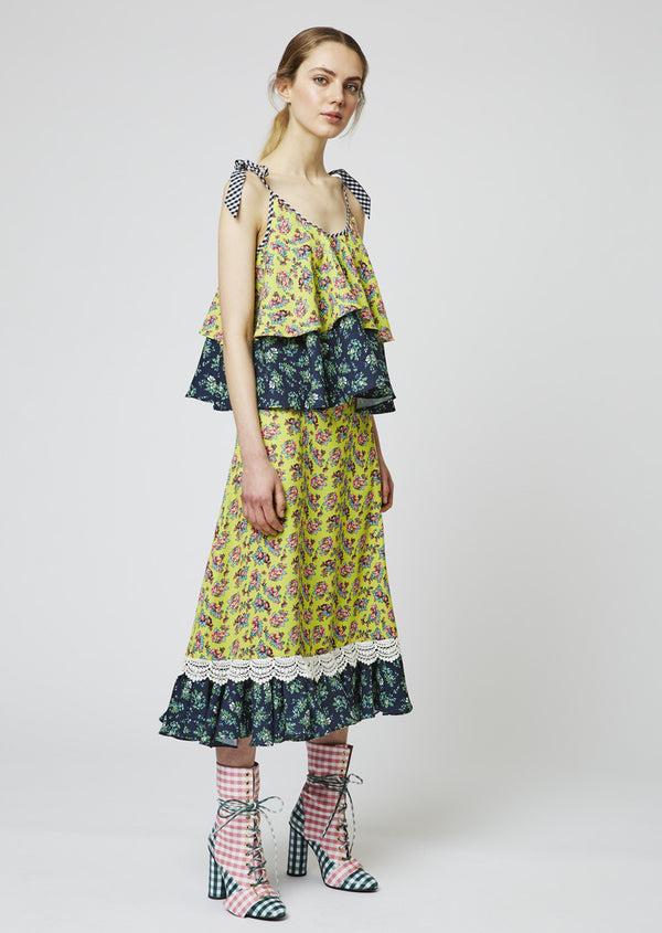 House Of Holland House Of Holland Crepe Ditsy Frill Hem Midi Skirt