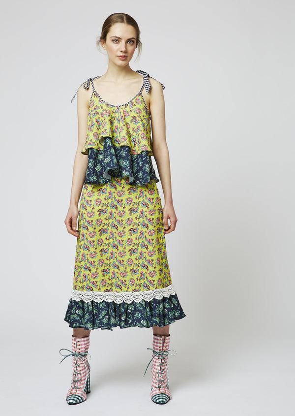 house of holland House of Holland Crepe Ditsy Frill Hem Midi Skirt