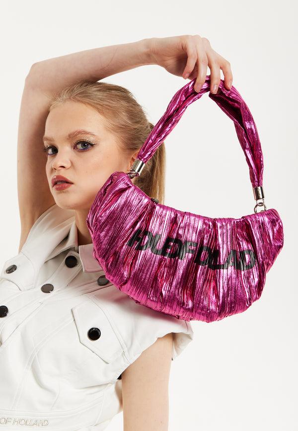 house of holland House Of Holland Crinkle Shoulder And Crossbody Bag Fuschia Pink