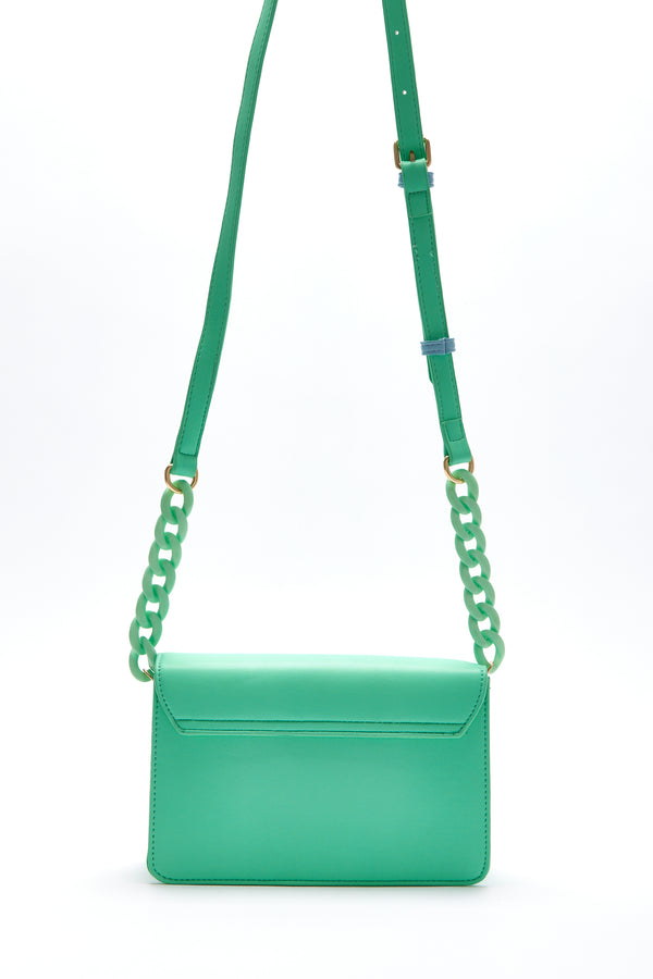 House Of Holland House Of Holland Cross Body Bag In Mint And Pistachio With A Logo Print And Chain Detail Strap