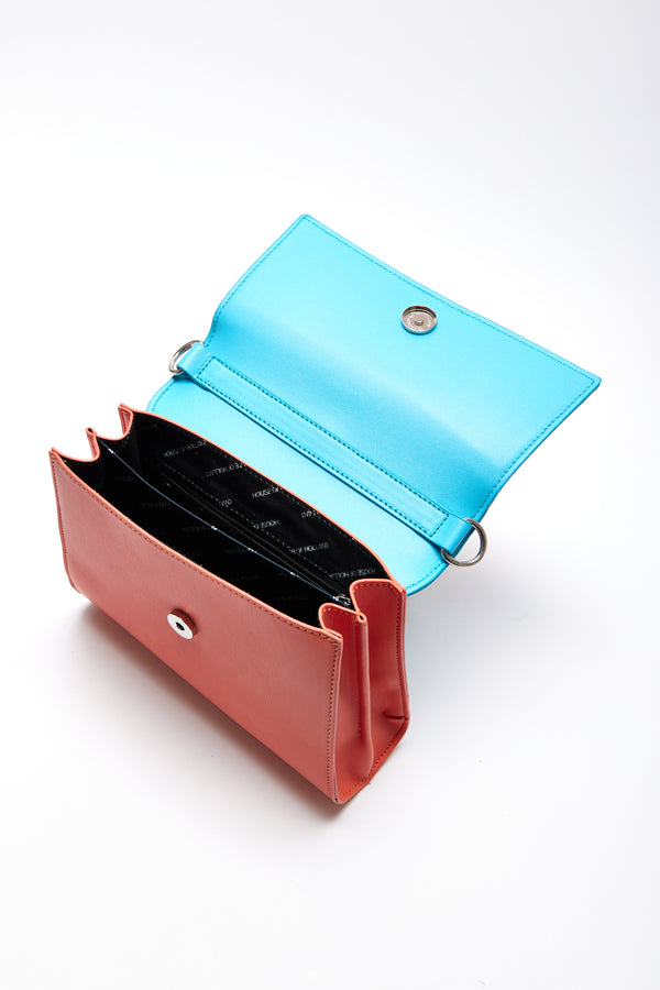 House Of Holland House Of Holland Cross Body Bag In Orange And Blue With A Printed Logo