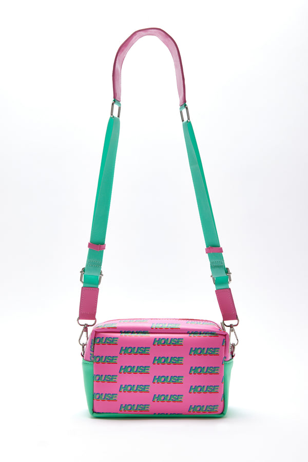 House Of Holland House Of Holland Cross Body Bag In Pink And Mint With ‘House’ Print