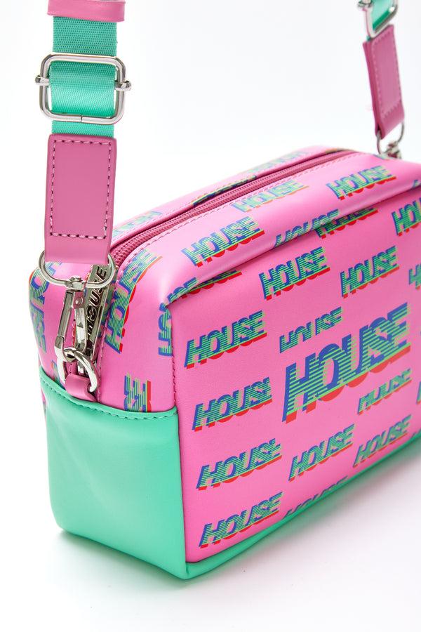 House Of Holland House Of Holland Cross Body Bag In Pink And Mint With ‘House’ Print