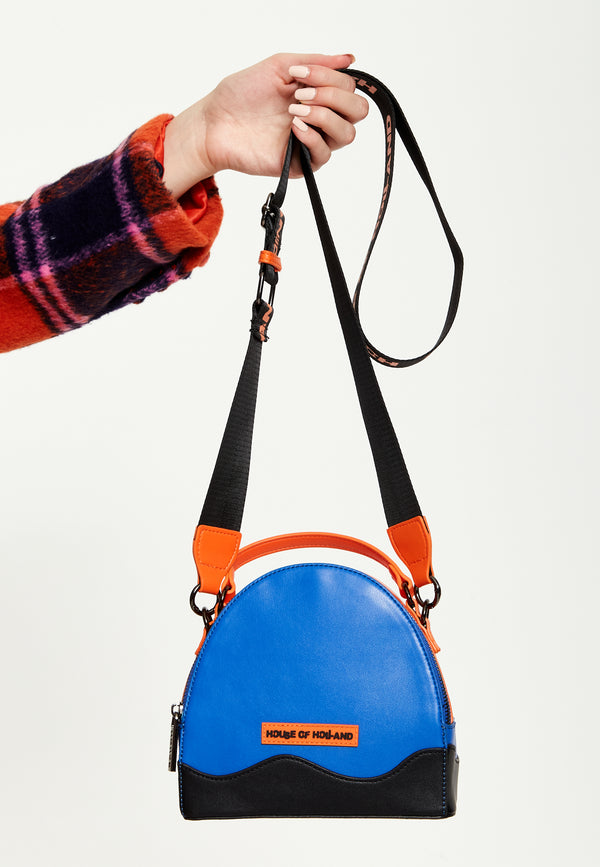 House Of Holland House Of Holland Cross Body Bag In Royal Blue Orange And Black With Printed Logo