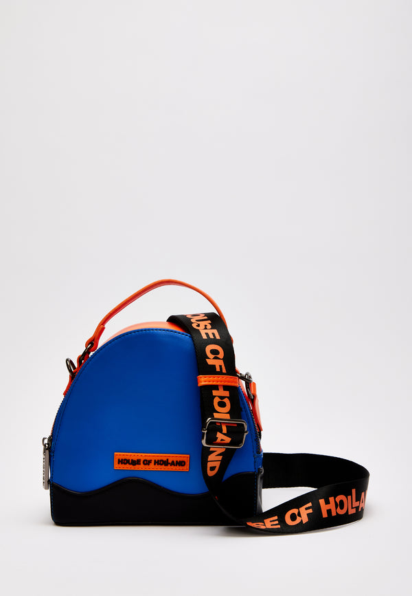 House Of Holland House Of Holland Cross Body Bag In Royal Blue Orange And Black With Printed Logo